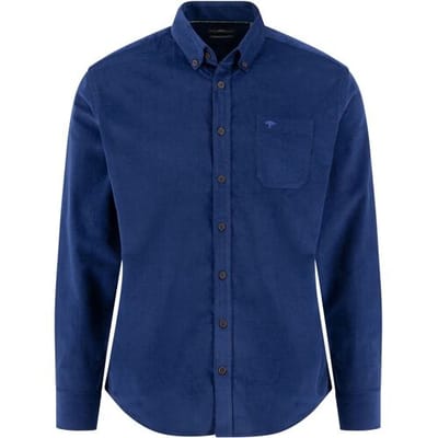 Fynch-Hatton Overhemd Solid Color Cotton Corduroy Button-Down Navy / male