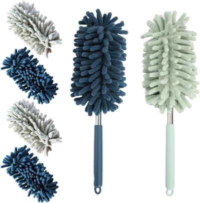 Stofmagnet Set - Plumeau - Huishoudelijk Schoonmaken - Telescopische Steel - 6 Delig - Groen Blauw