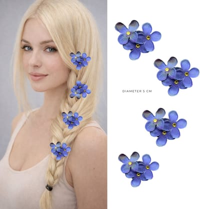 6 x Kleine Tai Dai Haar Bloemen Clicks van textiel met crystal diameter 5 cm - Valentijn - cadeautje - haarclip - haarschuifje - gala en bruiloft - haarmode - bloemetjes - moederdag - verjaardag - huwelijk - haarspeld - kinderen