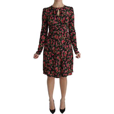Dolce & Gabbana Vrouwen Zwart gebloemde longsleeve knielange jurk
