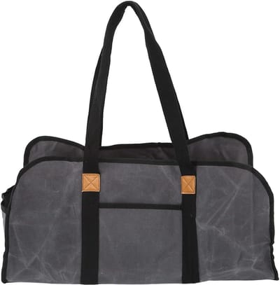 Brandhout Tas - Houtdrager Canvas - Open Haard Vullen - Versterkte Handgrepen - 57 cm Lengte - Donkergrijs