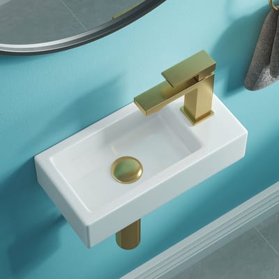 HOROW Toiletfontein - Wandmontage - Keramiek Toilet Wasbak - Glans Wit - 37x18x9 cm - Kraangat Rechts