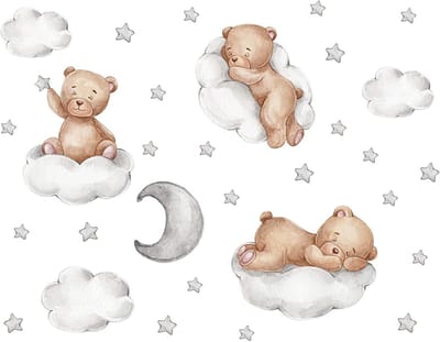 Muurstickers van teddyberen met sterren en maan voor kinderkamer, babykamer en speelruimte decoratie