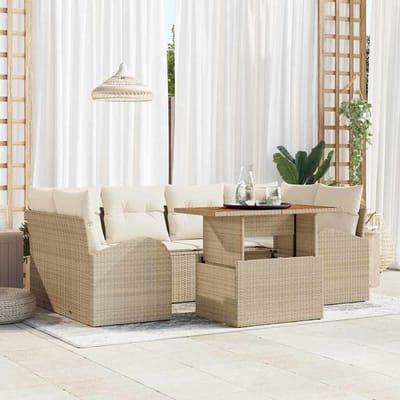 vidaXL - Tuinbank - Set - met - kussen - 7 - pcs - beige - en - crèmekleurig