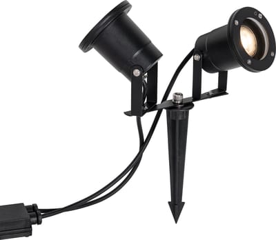 QAZQA basic - Klassieke Priklamp | Prikspot buitenlamp - 2 lichts - L 23 cm - Zwart - Buitenverlichting