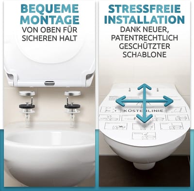 Toiletdeksel met softclosemechanisme, complete set, optimale montage, wc-bril, antibacterieel, origineel met sjabloon, wc-deksel, wit en ovaal, universeel