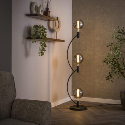 PS-Collection Vloerlamp Zwart Metaal Gebogen 3-lichts - Arcus - vloerlampen woonkamer, staanlamp, vloerlamp zwart, vloerlamp industrieel, vloer lamp, staande lampen woonkamer, staande lampen, staande lamp industrieel