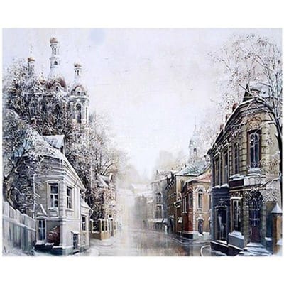 Peinture diamant la ville des neiges, broderie complète de strass ronds, paysage de neige, point de croix 20X30CM gray