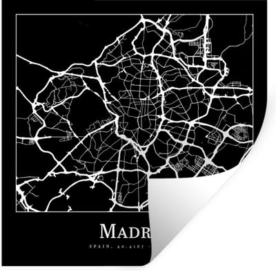 Muurstickers - Sticker Folie - Madrid - Plattegrond - Kaart - Stadskaart - 100x100 cm - Plakfolie - Muurstickers Kinderkamer - Zelfklevend Behang XXL - Zelfklevend behangpapier - Stickerfolie