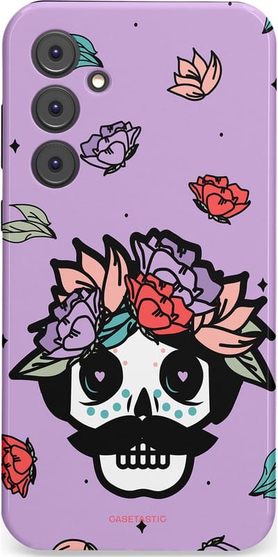 Casetastic Hoesje Geschikt voor Samsung A35 - Stijlvolle Beschermende Duo-layer Case - Schedel Snor