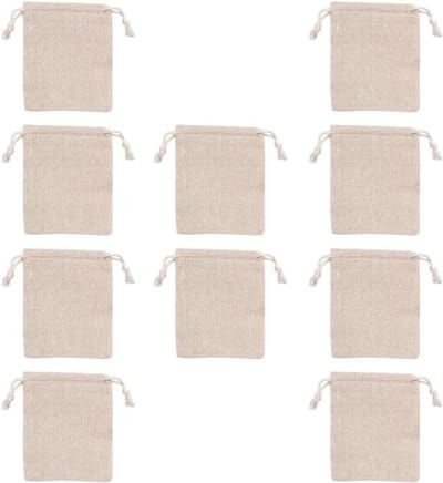 Katoenen mousseline tassen - Muslin tassen - Koord - Stoffen tas - Adventskalender - Lunchtas - Make-up tas - Sieraden tassen - Katoenen tas - Pak van 10 - 10 x 12 cm