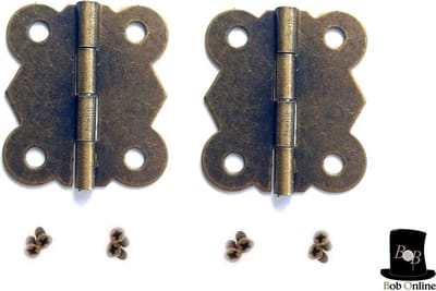 Bob Online ™ - 2 Stuks – Bronzen Scharnieren + 8 Stuks Schroeven – 2 Pieces – Bronze Color Hinges + 8 Screws – Bronzen Kleur Scharnieren met Vaste Pen – 2,5 cm * 2,9 cm Scharnieren – Vlinder Scharnieren – Butterfly Hinges