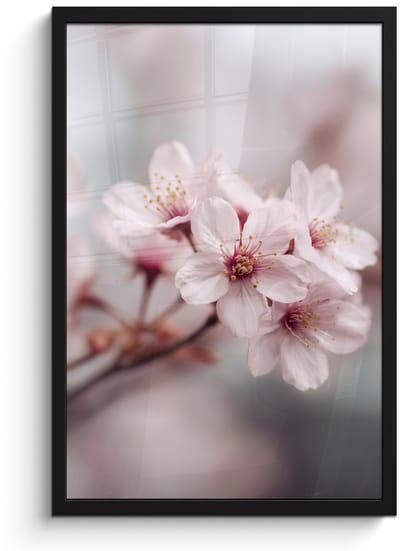 Poster in lijst - Fotolijst 40x60 cm - Posters - Bloesems - Meeldraden - Geel - Wazig - Posterlijst zwart - Decoratie - Wanddecoratie woonkamer - Muurdecoratie slaapkamer