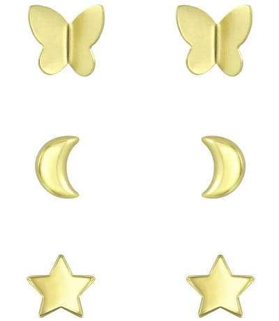 Joy|S - Zilveren oorbellen - set 3 paar - Vlinder oorbellen - Maan oorbellen - Ster oorbellen - gold plated