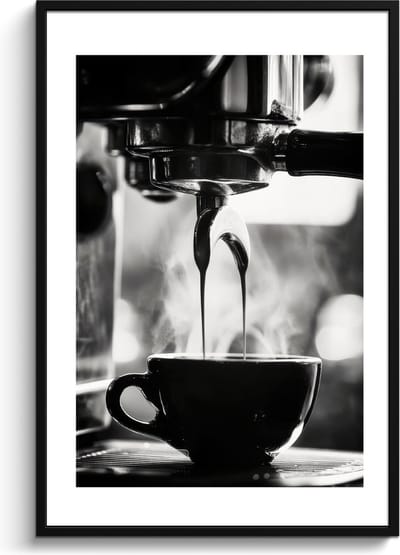 Fotolijst inclusief poster - Posterlijst 80x120 cm - Posters - Coffee - Espresso - Koffiemachine - Kop - Foto in lijst - Keuken decoratie muur - Wanddecoratie accessoires - Muurdecoratie - Schilderijen