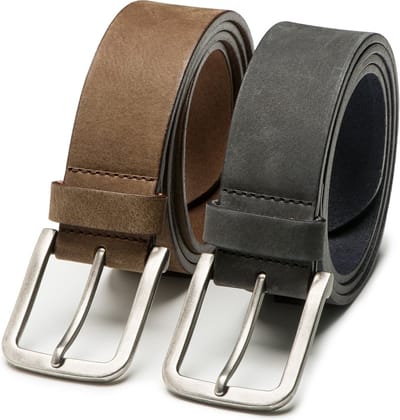 DTCH.FIT Herenriem Leer Jaxx - Riem Taupe & Blauw | Grijs - Jeans Broekriem - Riemmaat 85cm - Totale lengte 100cm - 2 Stuks