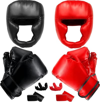 Boksset van 14 stuks, voor beginners, inclusief 2 paar 170 ml bokshandschoenen, hoofddeksels, helm, handwraps, mondbeschermers, geschenken voor kinderen, beginners, trainingsapparatuur