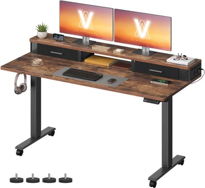 VASAGLE - Zit Sta Bureau - Elektrisch - 140 x 60 cm - Met Monitorverhoger en Geheugenfunctie