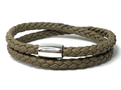 NIEUW! Jolla - dames armband - magneet - staal - gevlochten leer - Braided Steel - Taupe