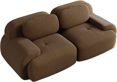 Deze tweezitsbank is bekleed met corduroy, heeft een modulair ontwerp, gebogen armleuningen, een antislipvoet en een zeer elastische stof. Hij is geschikt voor woonkamers, slaapkamers en thuisbioscopen.bruine bank