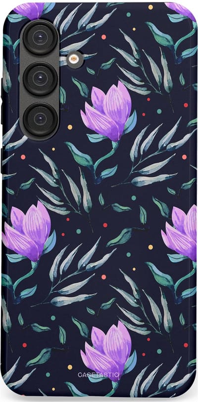 Casetastic hoesje geschikt voor Samsung Galaxy S25 Plus - Dubbellaagse bescherming - Mystieke bloemenzee - Fashion Case - Donkerblauw Donkergrijs Grijs Lavendel