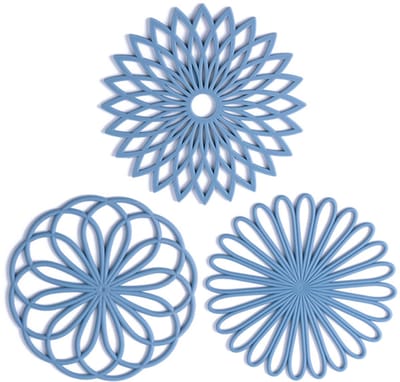 QTTVBTNA – 3 stuks siliconen onderzetters hittebestendig – antislip pannenonderzetters en trivets – flexibel en duurzaam – multifunctioneel voor keuken, eettafel, koffie en theekoppen – modern bloemdesign – Blauw