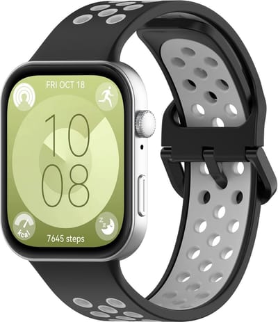 By Qubix - Tweekleurige siliconen band - Zwart met grijs - geschikt voor Huawei Watch Fit 5 / 4 / 3