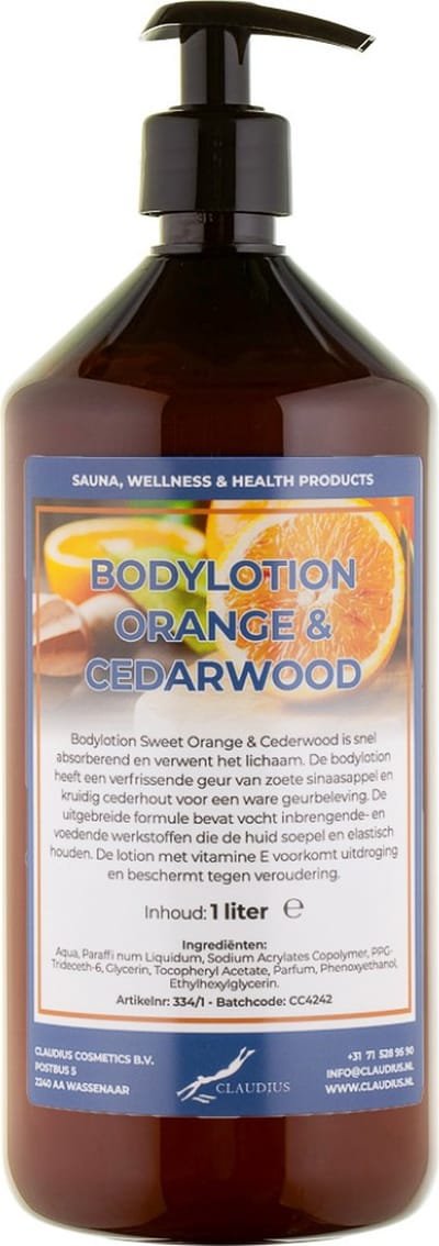 Bodylotion Sweet Orange & Cedarwood 1 liter - met gratis pomp