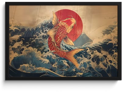 Poster in lijst - Fotolijst 60x40 cm - Posters - Koi - Zee - Golven - Zon - Posterlijst zwart - Decoratie - Wanddecoratie woonkamer - Muurdecoratie slaapkamer