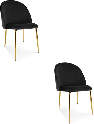 Set van 2 eetkamerstoelen INCA - Zwart fluweel - Gouden metalen poten - Modern design