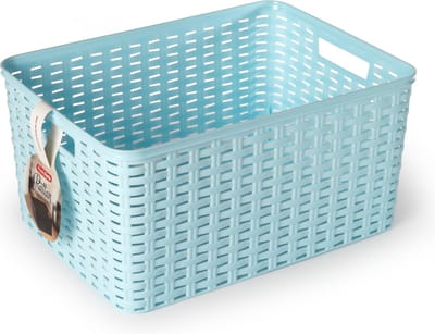 Plasticforte Opbergmand - Kastmand - rotan kunststof - lichtblauw - 18 Liter - 29 x 39 x 20 cm