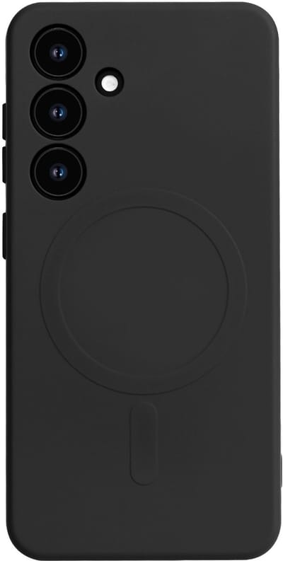 Casemania Hoesje Geschikt voor Samsung Galaxy S25 - Zwart - Liquid Siliconen Back Cover Case - met Sterke magneetring geschikt voor MagSafe - Telefoon hoes met Camera Bescherming