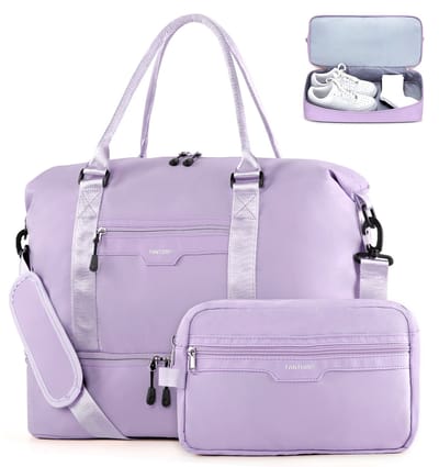 TANTOMI - Reistas Handbagage - 46x23x32cm - voor Dames en Heren - met Schoenenvak & Toilettas - Waterdicht - voor reizen, sport, fitness - Weekendtas - Sporttas - Lichtpaars