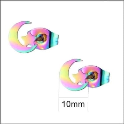 Aramat Jewels | Oorbellen | RVS Oorbellen Maan en Ster 10mm - Celestial Oorstekers | Regenboog kleur - 10mm | |9mm | Staal | Kinderen, Volwassenen | Verkleurd niet