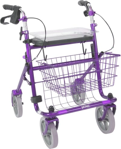 Premis Provo Rollator 2e Generatie – Lichtgewicht (8kg) - Inklapbaar – Comfortabele Rollator met Mandje, Dienblad en Stokhouder - Metallic Paars