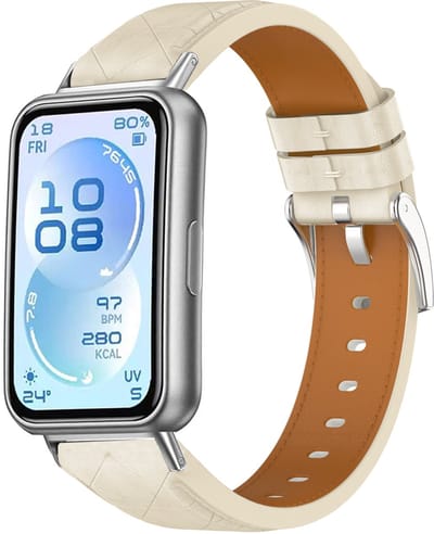 Stravo Luxe slank lederen bandje – Geschikt voor Huawei Band 11 / Band 11 Pro – Elegant slank leren horlogebandje – Leer – Beige