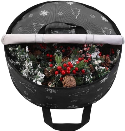 Dailygoods- Kerstkrans Opbergzak Waterdicht - Opbergdoos met Deksel - Opbergdoos met Vakjes - 600D Oxford Stof - 60cm - Transparante Vensters