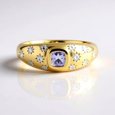 Cavill - Tanzaniet Ring 0,243 ct Antieke Kussenslijpsel - 12 Witte Topazen 0,063 ct - Verguld 925 Zilver - Handgemaakte Elegante Sieraden