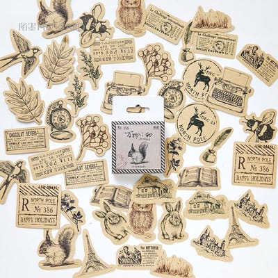 Lot de 45 autocollants mignons d'animaux de la forêt, autocollants adhésifs pour bricolage, décoration, artisanat, scrapbooking, papeterie cadeau white