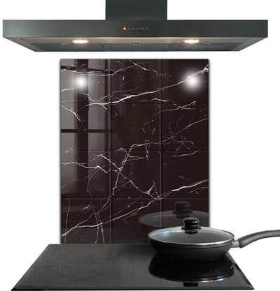 Tulup Achterwand Keuken - Zwarte marmertextuur Spatscherm Keuken Glas - 60 x 80 cm - Zwart Glas Achterwand Keuken - Texturen en Patronen Moderne Keuken Achterwand - Kookplaatachterwanden - Kookplaat achterwand
