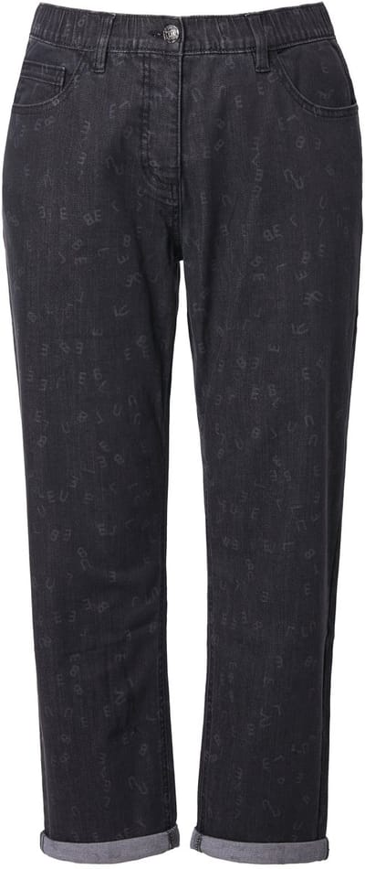 Ulla Popken - Dames - Boyfriend jeans letters 5-pocketbroek - Zwart - Maat 42