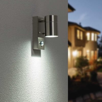 HOFTRONIC Set van 3 Mason Wandlampen - 6500K Daglicht Wit - Bewegingssensor en Schemerschakelaar - RVS - IP44 Waterdicht - Wandspot voor binnen en