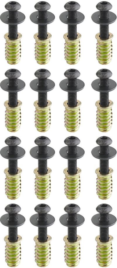 SOTECH schroevenset 16 stuks M6 x 25 mm met schroefdraadbussen/ inschroefbussen M6 x 20 mm en borgringen voor onderstellen, tafelpoten en nog veel meer