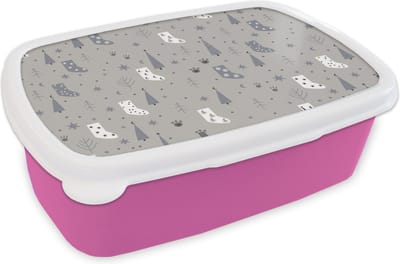 Broodtrommel Roze - Lunchbox - Brooddoos - Sokken - Patronen - Kerst - 18x12x6 cm - Kinderen - Meisje