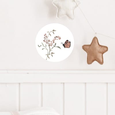 Muurcirkel vlinder - Ø 15 cm - wit - bosdieren - bloemen - dieren - Muurcirkel binnen - Wanddecoratie - Forex - Babykamer en kinderkamer
