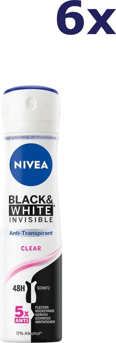 6x Nivea Deospray 150ml Black&White Invisible Clear