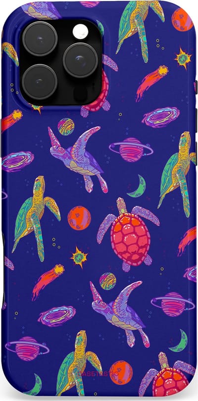 Casetastic hoesje geschikt voor Apple iPhone 16 Pro Max - MagSafe - Dubbellaagse bescherming - Kosmische schildpad - Fashion Case - Donkerblauw Lavendel
