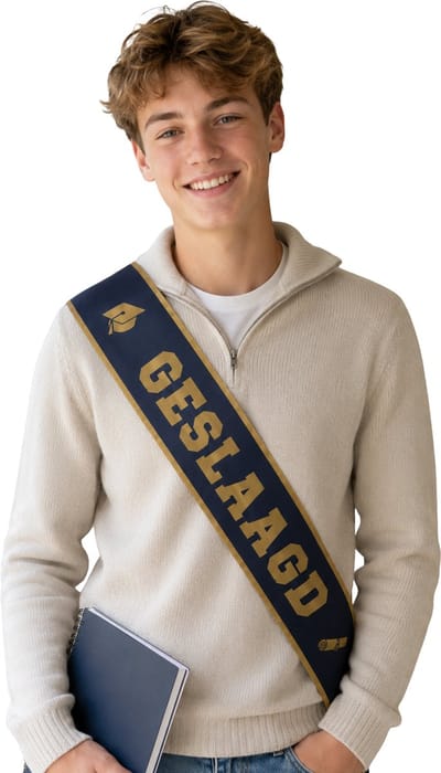 Geslaagd Sjerp – Blauw en Goud – Diploma – Versiering – Geslaagd decoratie – Viering - Slagen – Examens – Geslaagd tekst – Decoratie