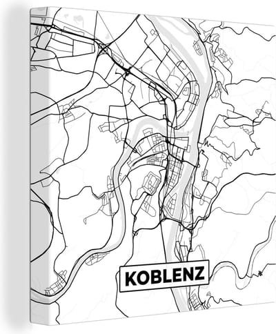 Canvas Schilderij Kaart - Koblenz - Stadskaart - Plattegrond - 20x20 cm - Wanddecoratie
