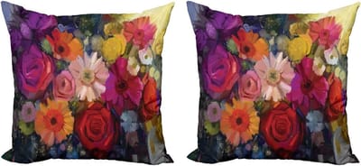 ABAKUHAUS Gerbera Sierkussenhoes, 2-pack – Penseelstreepbloesems, Modern Accent Dubbelzijdig Digitale Print – 60x60 cm, Meerkleurig